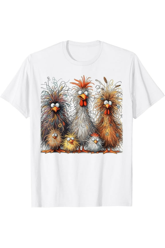 Eagerlys Colorful Funny Chicken Art, Crazy Chicken Family T-Shirt