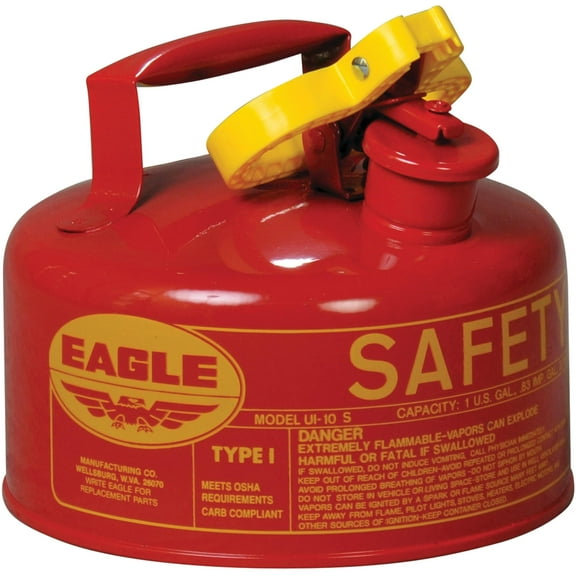 Eagle 1 Gallon Type I Red Safety Gas Can for Gasoline with Flame Arrester and Self-Closing Lid, Made in the USA, Galvanized Steel Flammable Storage Can, UI10S