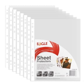 Eagle 100-Pack Sheet Protectors, Letter Size, 11 Holes Fit for 2/3/4 Ring Binders, Top Loading, for Classroom, Office, Home, Recipes, Art Projects