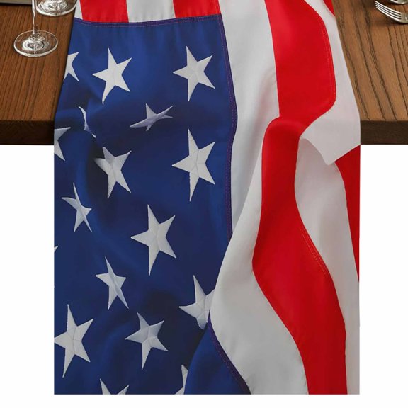 Eagle 4th of July Burlap Cotton Table Runner 13x48 Inches Long, Independence Day Stars Flag Farmhouse Table Runners, Outdoor Dining Table Decor for Baby Shower/Party/Wedding