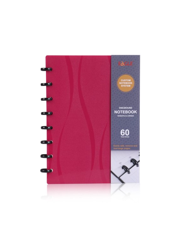 A5 Junior Discbound Notebook, Customizable Refillable Planner with Poly Cover, 8-Hole Punch, 60 Lined Pages, 1 Notebook Included, Pink