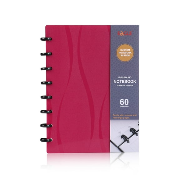 Eagle A5 Junior Discbound Notebook, Customizable Refillable Planner with Poly Cover, 8-Hole Punch, 60 Lined Pages, 1 Notebook Included, Pink