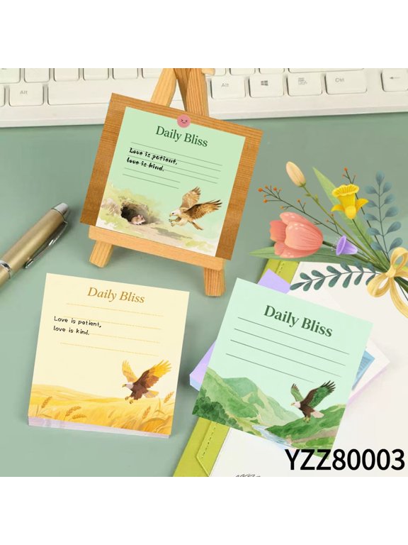 Eagle Adventure,Watercolor Eagle Mini Note Cards (3.543.54 Inches),100-Pack with105 Various Emoticon Stickers,Writing Notepads for Office&Planning,Eagle - Themed Notepads for Letters & Plans