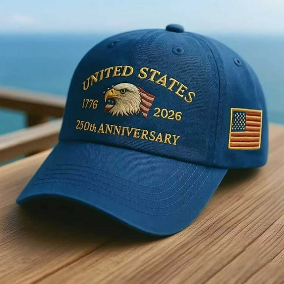 Eagle America 250 Anniversary Cap – 250th United States Patriotic Commemorative Hat Adjustable Retro Washed Embroidered Celebration Tribute Navy Blue