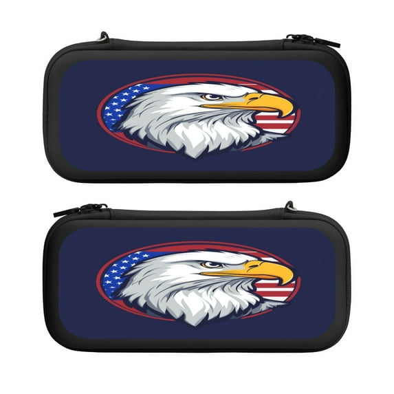 Eagle, America Flag Background (2), Carrying Case For Nintendo Switch & OLED Version, Eva Pouch Case for Console & Accessories with 10 Game Card Slot & Wristband, Black