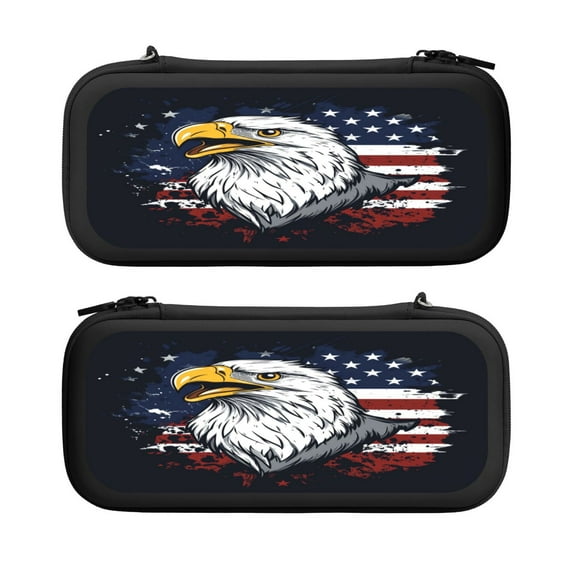 Eagle, America Flag Background, Carrying Case For Nintendo Switch & OLED Version, Eva Pouch Case for Console & Accessories with 10 Game Card Slot & Wristband, Black