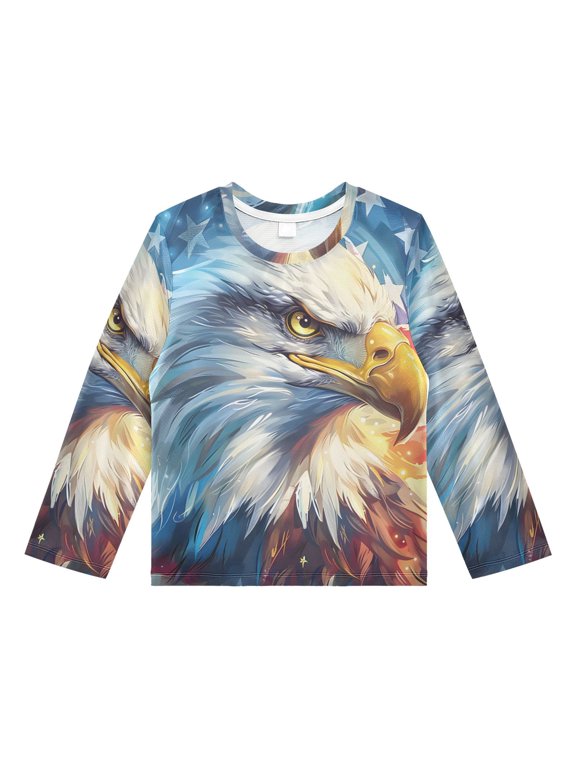 Eagle American Flag Boys' Rash Guard Shirts UPF 50 Plus Sun Protection Short Sleeve Swim Tees 4T