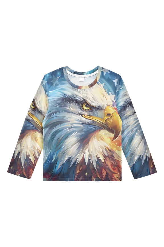 Eagle American Flag Boys' Rash Guard Shirts UPF 50 Plus Sun Protection Short Sleeve Swim Tees 7-8T
