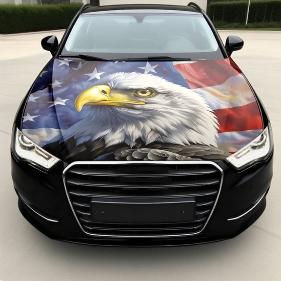 Eagle with American Flag Car Hood Decal Sticker - Durable PVC Vinyl Wrap with Vibrant Flames & Smoke Design, Fit for Most Vehicles, Weather-Resistant Scratch-Resistant Engine Hood Protector