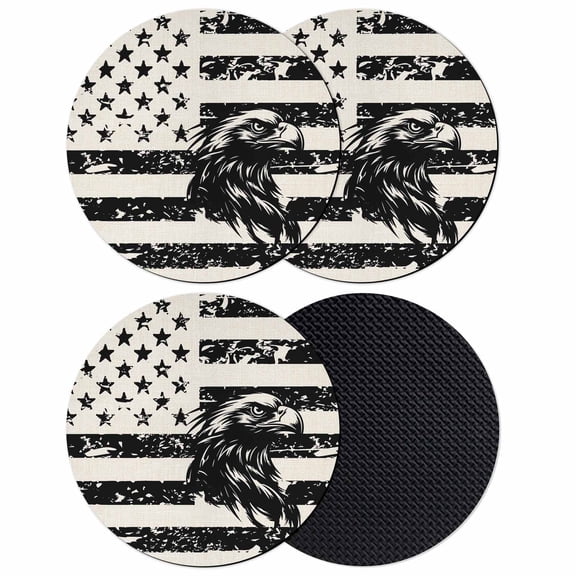 Eagle American Flag Coasters Set of 4, Absorbent Coasters for Drinks, USA Flag Vintage Art Coaster for Desk Coffee Table Protection, Home Decor House Warming Gifts 4"