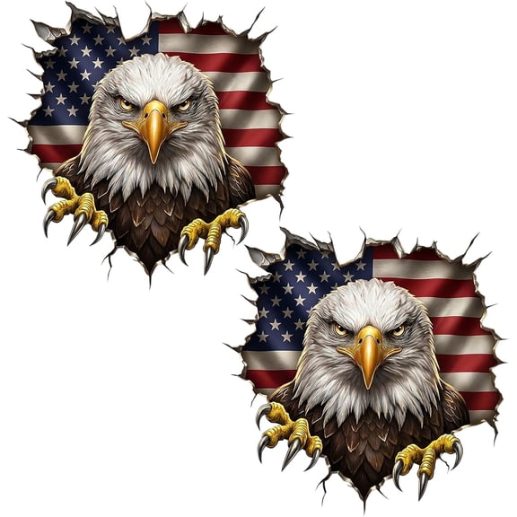 Eagle American Flag Decals (2PCS), Broken Glass Patriotic Vinyl Stickers for Cars, Trucks, Windows