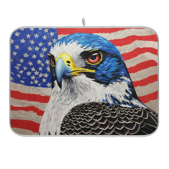Eagle and American Flag Dish Drying Mat for Kitchen Counter 18x24 In Absorbent Microfiber Reversible Mats Dish Drainer Protector Rack Pad for Coffee Bar Table