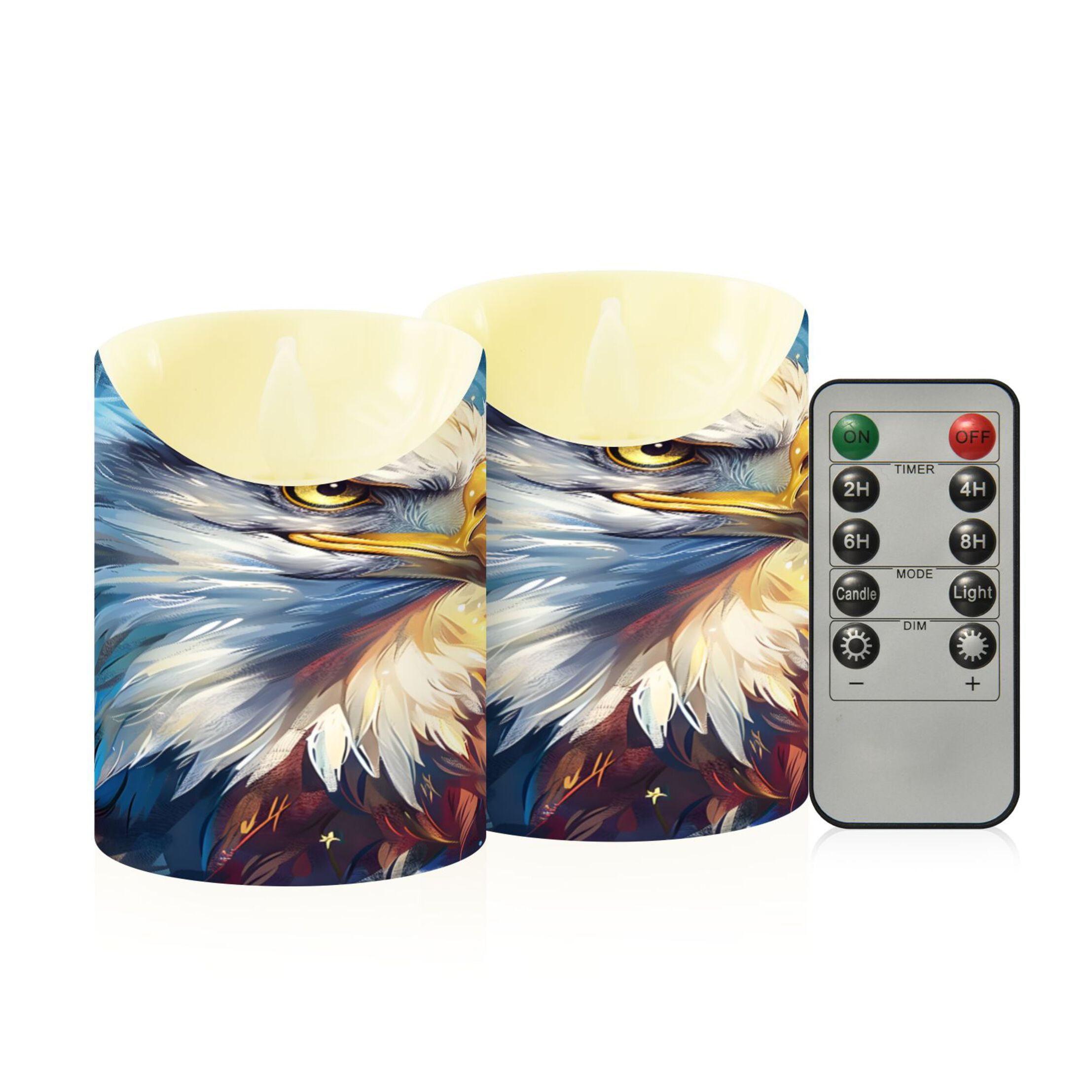 Eagle American Flag Flameless Candles 2 PCS with Remote Realistic Moving Flame LED Tapered Pillar Set for Home Decor