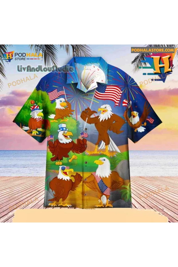 Eagle American Flag Hawaiian Shirt, Funny Eagle Hawaiian 3D Shirt