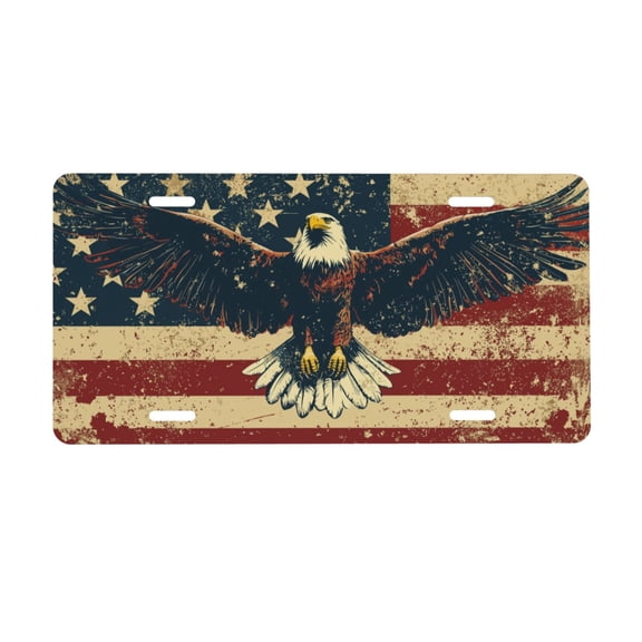 Eagle American Flag License Plate, Car Front License Plates With 4 Holes, Metal Car Plate,Aluminum Novelty License Plate, 6 * 12 Inches