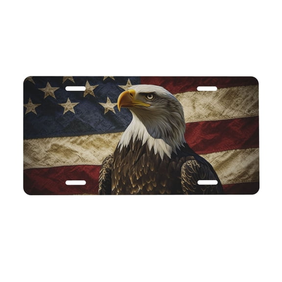 Eagle American Flag License Plate, Car Front License Plates With 4 Holes, Metal Car Plate,Aluminum Novelty License Plate, 6 * 12 Inches