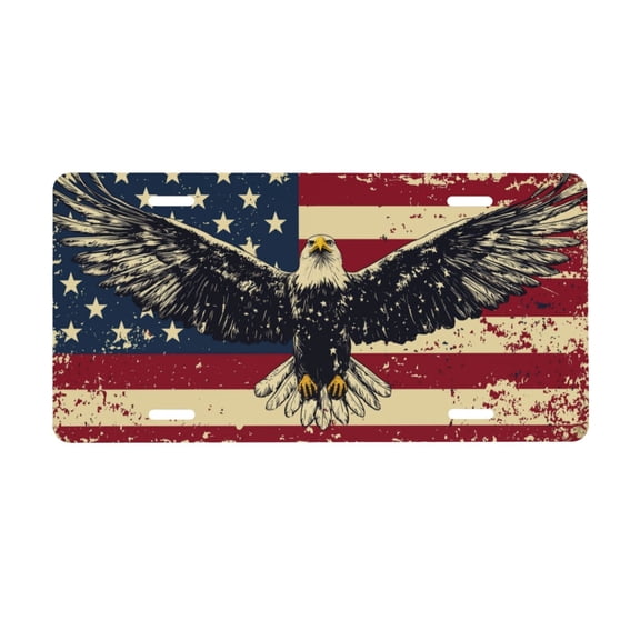 Eagle American Flag License Plate, Car Front License Plates With 4 Holes, Metal Car Plate,Aluminum Novelty License Plate, 6 * 12 Inches
