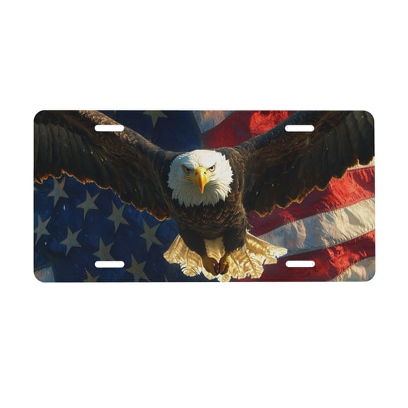 Eagle American Flag License Plate, Car Front License Plates With 4 Holes, Metal Car Plate,Aluminum Novelty License Plate, 6 * 12 Inches