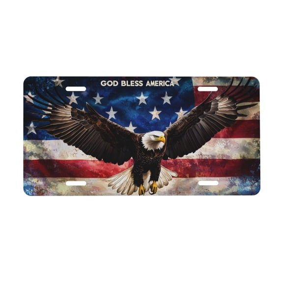 Eagle American Flag License Plate, Car Front License Plates With 4 Holes, Metal Car Plate,Aluminum Novelty License Plate, 6 * 12 Inches