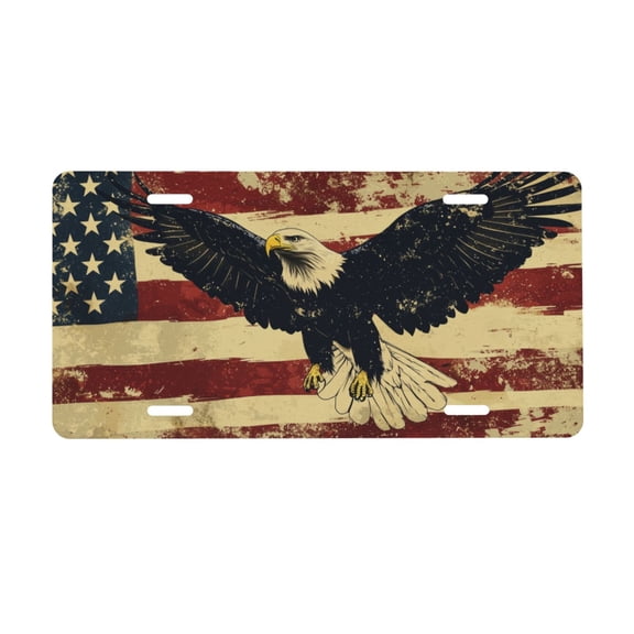 Eagle American Flag License Plate, Car Front License Plates With 4 Holes, Metal Car Plate,Aluminum Novelty License Plate, 6 * 12 Inches