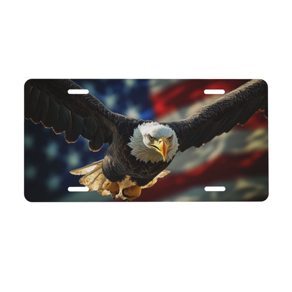Eagle American Flag License Plate, Car Front License Plates With 4 Holes, Metal Car Plate,Aluminum Novelty License Plate, 6 * 12 Inches