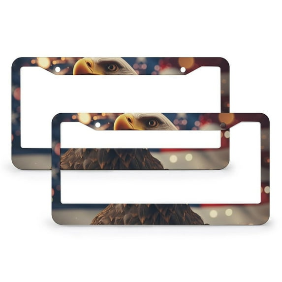 An Eagle with The American Flag License Plate Frame 2 Pieces Memorial Day License Plate Frame License Plate Shield Frame for Us Standard Vehicles 2 Hole Metal License Plate Frames