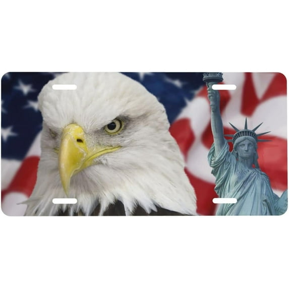 Eagle American Flag License Plate,Statue of Liberty Decorative Car Front,Metal Car Plate,License Plate,Vanity Tag, Noverlty License Plate for Men/Women/Boy/Girls Car 6×12 Inch