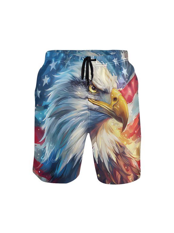 Eagle American Flag Mens Swim Trunks Quick Dry Board Shorts Breathable Fit Beach Shorts Swimwear