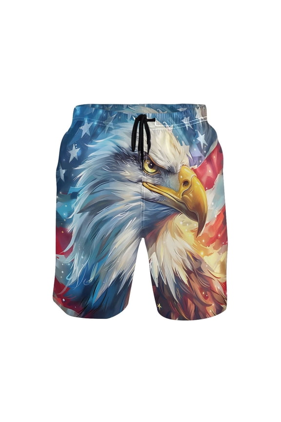 Eagle American Flag Mens Swim Trunks Quick Dry Board Shorts Breathable Fit Beach Shorts Swimwear