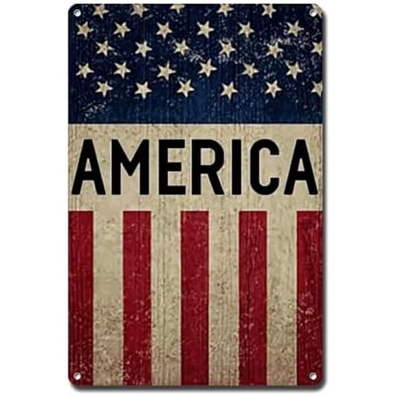 Eagle American Flag Metal Sign, Vintage Soaring Eagle Patriotic Art Print, 12x8 Inches, Backyard Garden Home Decor, Patriotic Eagle Flag Wall Art for Outdoor Garden Decor