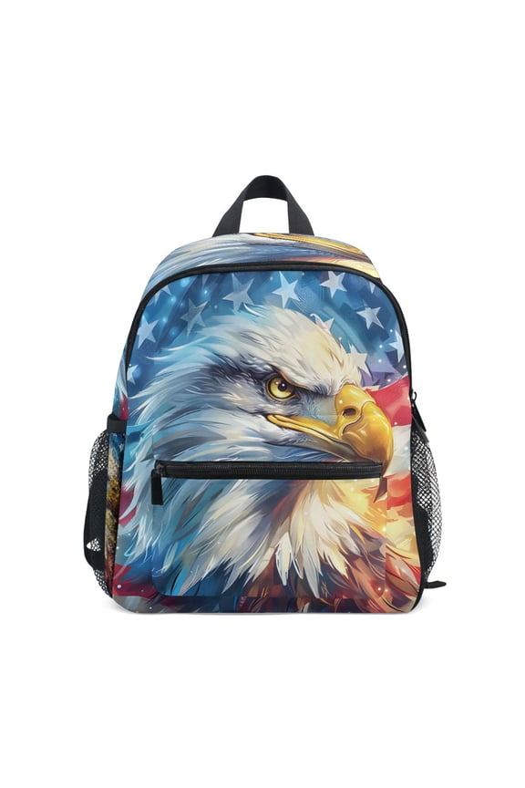 Eagle American Flag Mini Backpack Cute Small Backpack with Chest Strap and Whistle Ages 3-8