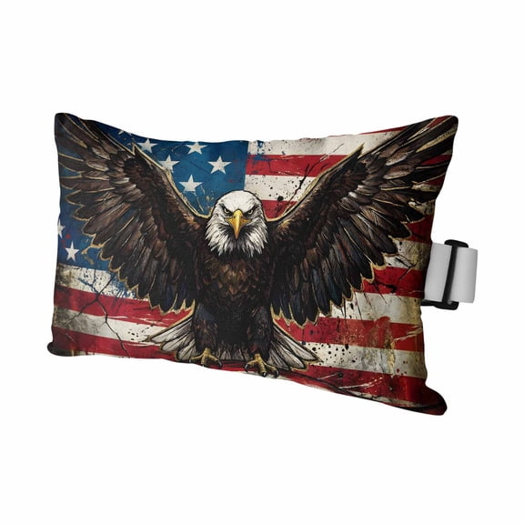 Eagle American Flag Outdoor Pillows for Chaise Lounge Chair Waterproof Lumbar Pillows with Insert&Adjustable Elastic Strap Beach Headrest Pillow Independence Day Retro USA Flag Pool Pillow 12"x20"