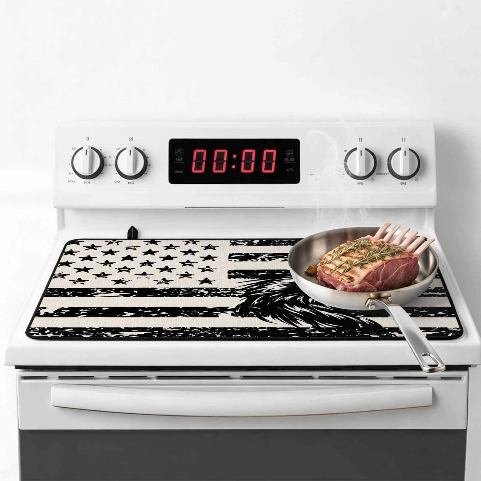 Eagle American Flag Stove Top Cover for Electric Stove, Heat-proof & Non Slip Glass Top Stove Cover Protector, USA Flag Vintage Art Kitchen Flat Cooktop Rubber Mat 24x21 Inches