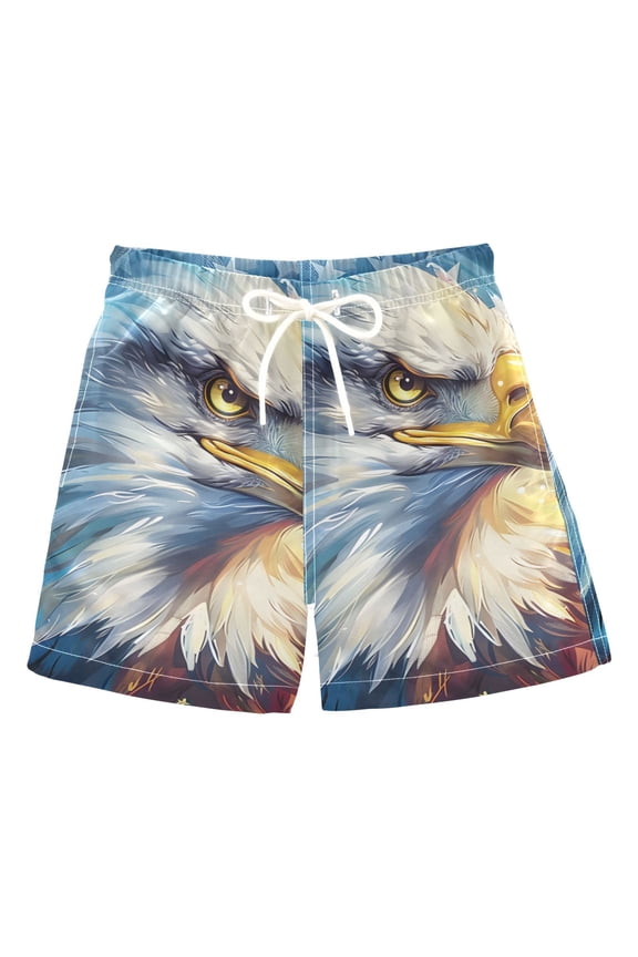 Eagle American Flag Swim Trunks Quick Dry Beach Pool Board Shorts Lightweight Stylish Print Sizes 2T to XL