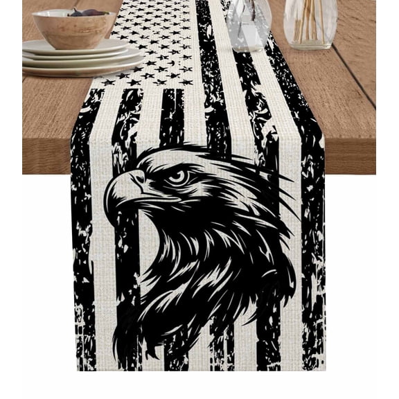 Eagle American Flag Table Runner 48 Inches, USA Flag Vintage Art Bed Runner Dresser Scarves Tabletop for Indoor Outdoor Parties/Ceremony/Banquet, 13" x 48"