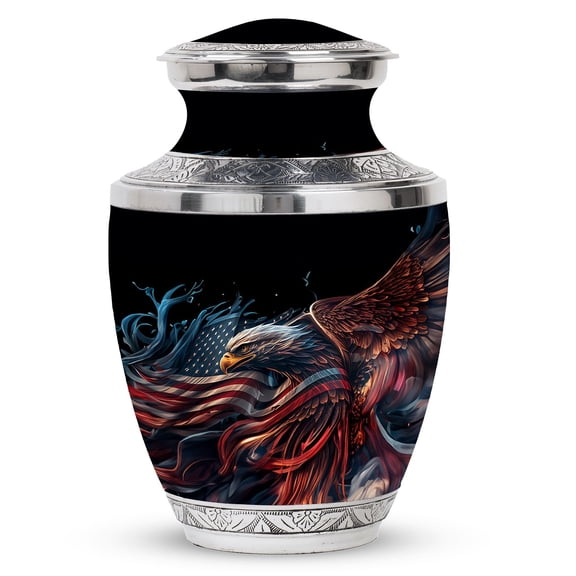Eagle With American Flag Urn For Ashes, American Flag-Themed Memorial Urns For Human Ashes, Large Cremation Urns For Ashes Adult Female, Funeral Urns, Decorative Ashes Urn 10 Inch