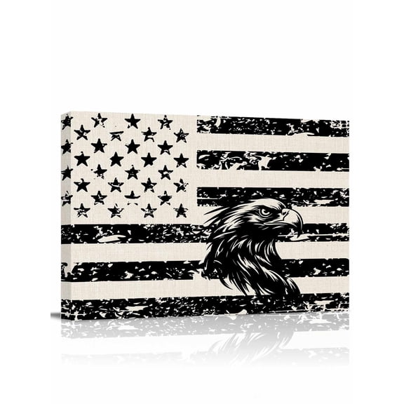 Eagle American Flag Wall Art for Living Room, Canvas Picture Wall Decor for Bathroom Bedroom, USA Flag Vintage Art Painting Artwork for Office Kitchen Hallway Dining Room Home Decorations 12"x16"
