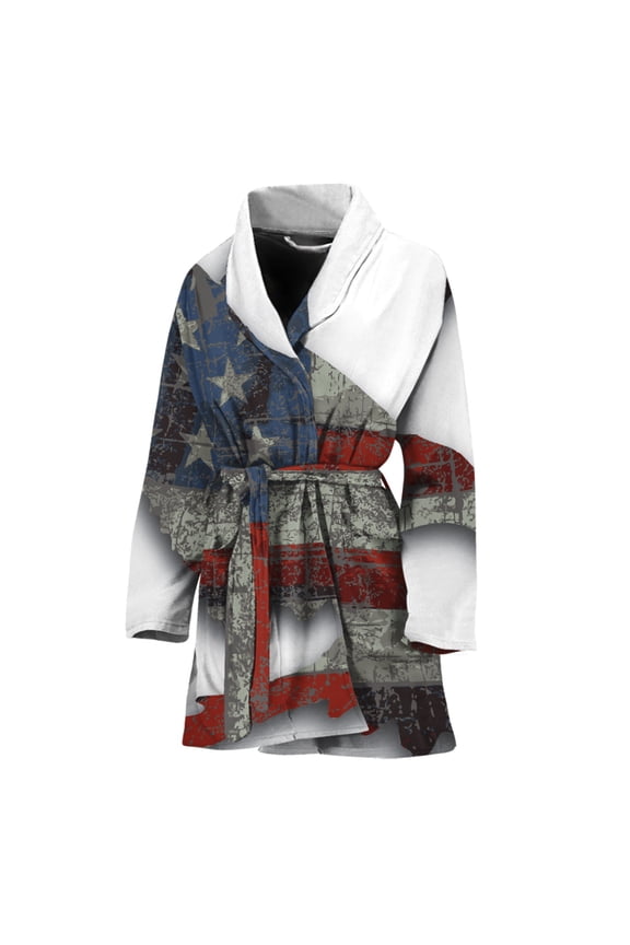 Eagle American Flag Women Bathrobe One Size Univeral Fits, American Flag Fashion Lightweight Plush Fleece Long Robe For Women. Gifts For Us Independence Day, 4Th Of July