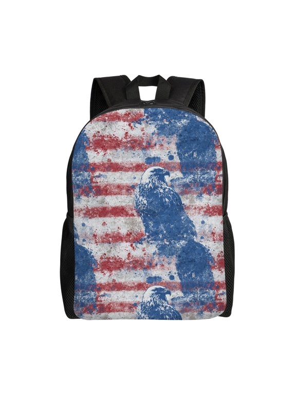 Eagle on American flag Backpack with 15 Inch Laptop Compartment,Water-Resistant Daypack, Large Capacity Backpack with Adjustable Breathable Shoulder Straps for Daily Use Travel Gym