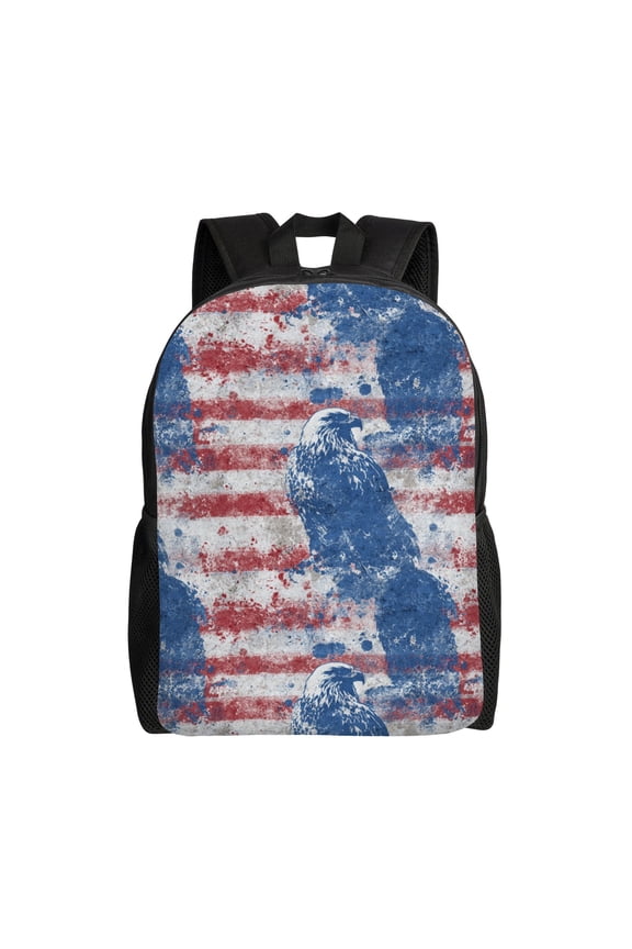 Eagle on American flag Backpack with 15 Inch Laptop Compartment,Water-Resistant Daypack, Large Capacity Backpack with Adjustable Breathable Shoulder Straps for Daily Use Travel Gym
