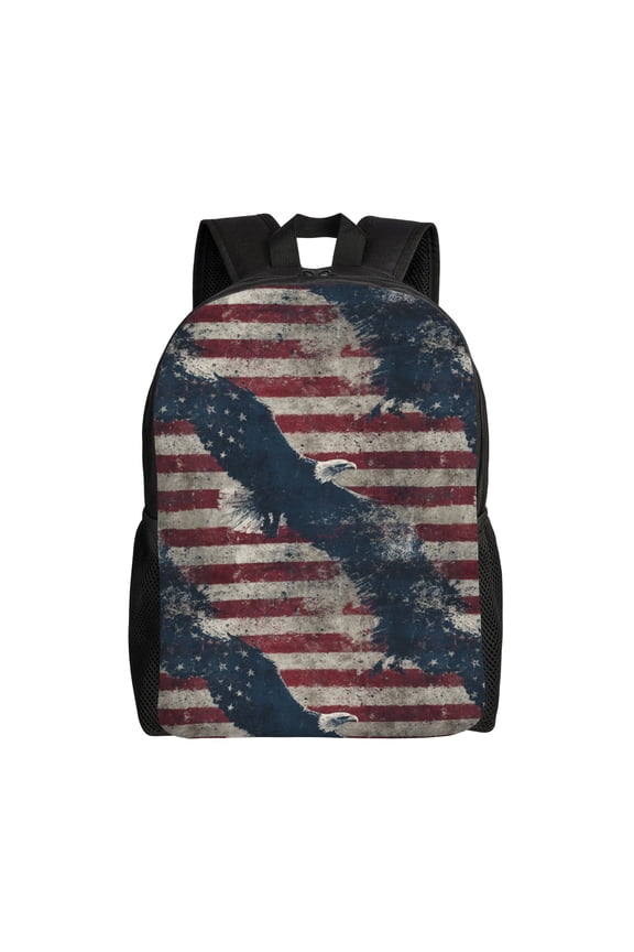Eagle on American flag Backpack with 15 Inch Laptop Compartment,Water-Resistant Daypack, Large Capacity Backpack with Adjustable Breathable Shoulder Straps for Daily Use Travel Gym