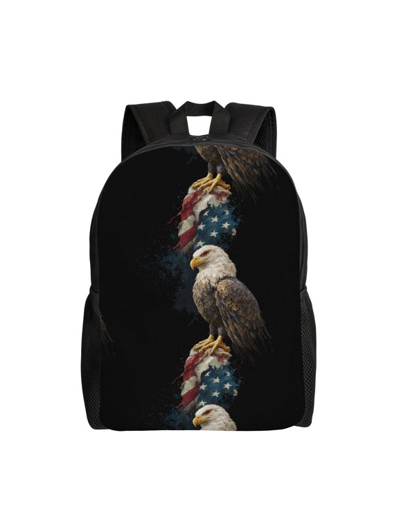 Eagle and American flag Backpack with 15 Inch Laptop Compartment,Water-Resistant Daypack, Large Capacity Backpack with Adjustable Breathable Shoulder Straps for Daily Use Travel Gym