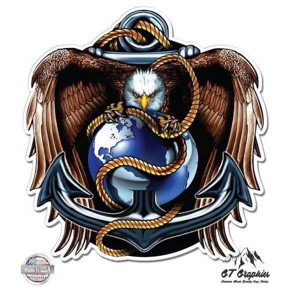Eagle Anchor US Navy Military - 3" Vinyl Sticker - For Car Laptop I-Pad Phone Helmet Hard Hat - Waterproof Decal