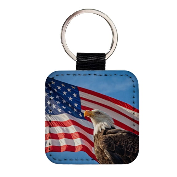 Eagle And American Flag USA United States Patriotic Faux Leather Square Keychain