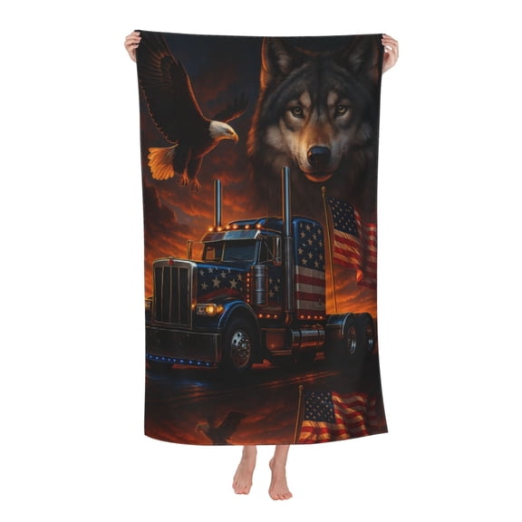 Eagle And American Flag Wolf Car Bath Towel Soft and Highly Absorbent for Adults