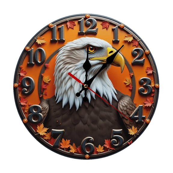 Eagle Autumn Wall Clock 10 Inch Silent Non Ticking Round Clock Decoration for Living Room Kitchen Bedroom Bathroom Office Classroom