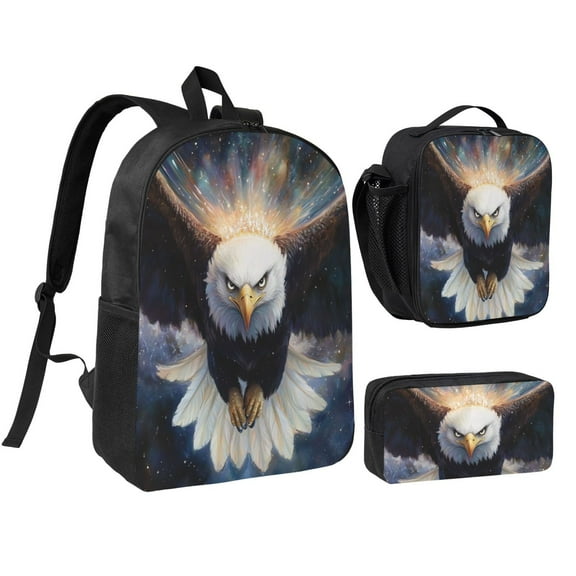 Eagle Backpack 17 Inch Set with Lunch Bag and CaseDurableTravel Bag Combo for Work Commuting Daily Use