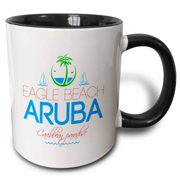 3drose, Eagle Beach, Aruba Caribbean Paradise Text, Decorative Images, 15oz Two-tone Black Mug