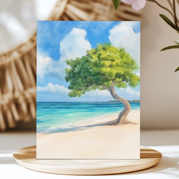 Eagle Beach Aruba Print, Divi Divi Tree Coastal Art, Caribbean Island Poster, Tropical Paradise Wall Decor, Exotic Ocean Artwork Home Decor #3501, Unframed Poster Size 8x12