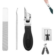 Eagle Beak Angled Nail Clippers 3-Piece Set, Long Handle Wide Jaw Opening Anti-Splash Slanted Toenail Clippers for Thick Nails and Ingrown Care, Stainless Steel Finger Nail Clippers Adult (Black)